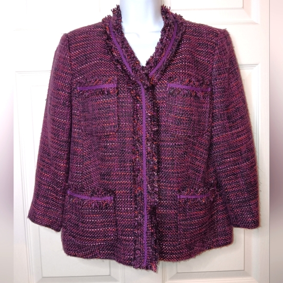 VINTAGE Charter Club Notch Style Jacket Purple & Pink Fringed Size M… - Picture 1 of 10